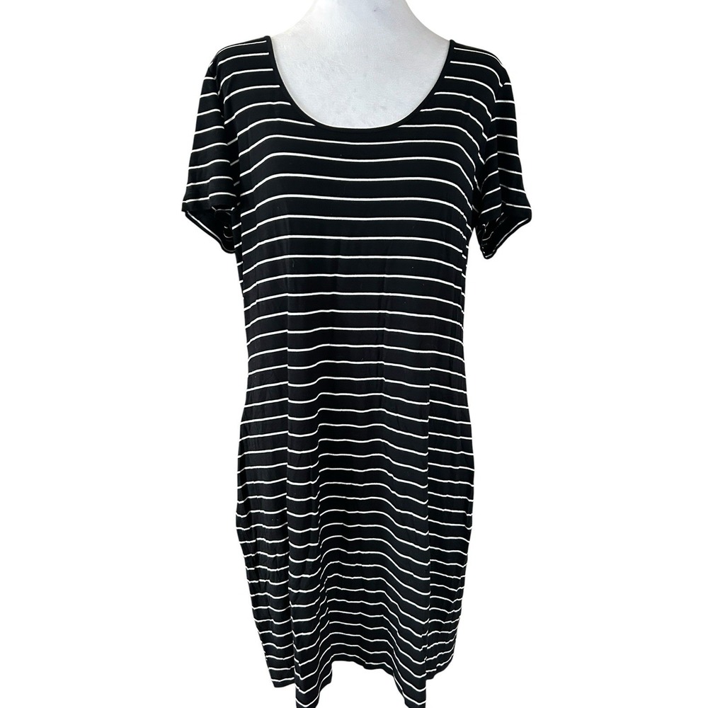 Calvin Klein Striped Tee Shirt Dress Black SZ 14 Casual, Comfy